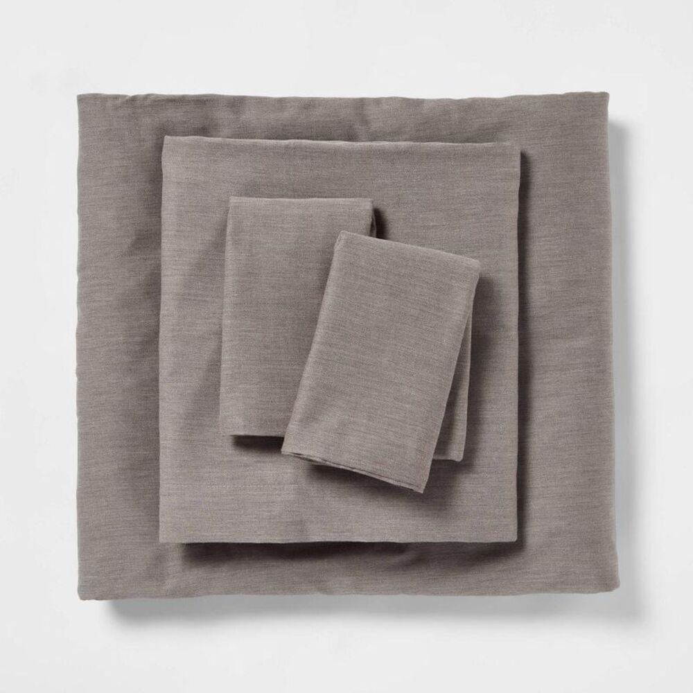 Queen Easy Care Cotton Blend Sateen Sheet Set Heather Gray - Room Essentials